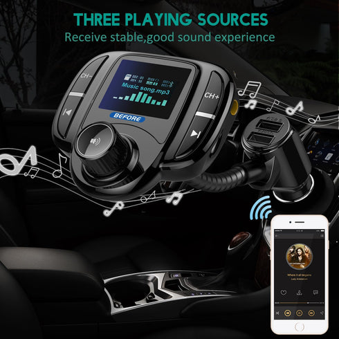 Bluetooth FM Transmitter (Upgraded Version),Wireless Radio Adapter Car Kit W 1.44 Inch Display Supports TF/SD Card and USB Car Charger for All Sma...